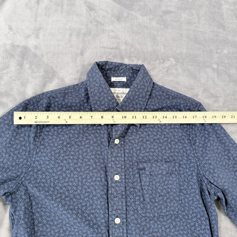 Abercrombie & Fitch Muscle Fit Shirt Mens Medium Blue Bicycle Print LS ID1396